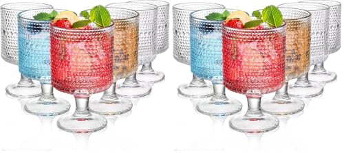 ZOOFOX Set of 6 Romantic Vintage Goblet Glasses, 8 oz Embossed Short Stem Wine Glasses, Hobnail Drinking Glasses Set for Juice, Cocktail, Wine, Party, Bar (Pack of 2) - size: 2.8" D x 4.9" H (Pack of 2)