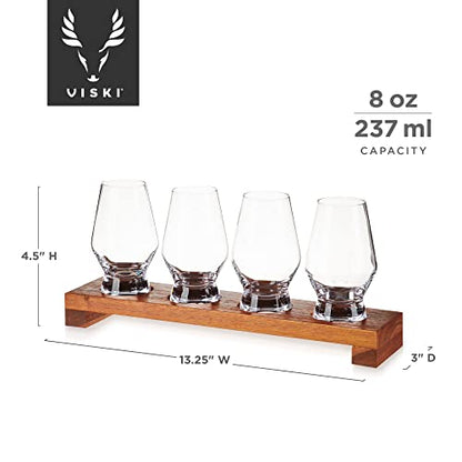 Viski Spirit Tasting Flight Set, Crystal Glass Set with Wooden Tray for Bourbon, Scotch, Gin, Brandy or Liquor, Elegant Drinkware for Home Bars, Whiskey Flights, and Barware Collections - style: Tasting Flight Set