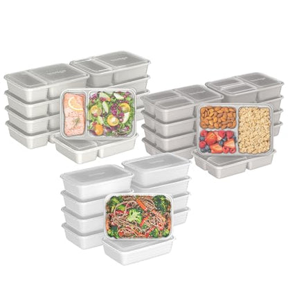 Bentgo Prep 60-Piece Meal Prep Kit - Reusable PFAS & BPA-Free Food Containers, 1-Compartment, 2-Compartment, & 3-Compartments - Microwave, Freezer, & Dishwasher Safe (White Stone) | Portion Control, Stackable, PFAS & BPA-Free, Microwave, Freezer & Dishwas