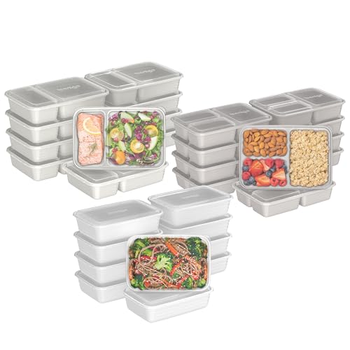 Bentgo Prep 60-Piece Meal Prep Kit - Reusable PFAS & BPA-Free Food Containers, 1-Compartment, 2-Compartment, & 3-Compartments - Microwave, Freezer, & Dishwasher Safe (White Stone) | Portion Control, Stackable, PFAS & BPA-Free, Microwave, Freezer & Dishwas