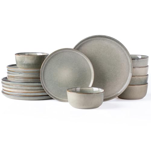 AmorArc Stoneware Dinnerware Sets for 6, 18Pcs Plates and Bowls Sets Dishes | Ceramic Round Reactive Glaze Dishes Set, Highly Scratch Resistant | Dishwasher & Microwave Safe Dishware - color: Reactive Glaze, size: Service for 6