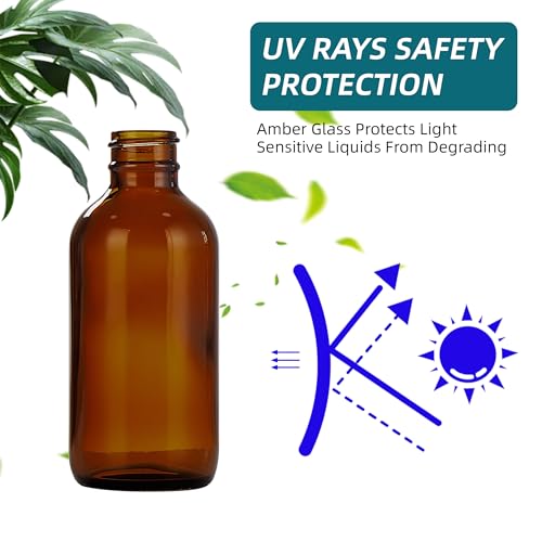 Dark Amber Glass Spray Bottles 4 oz, Small, Fine Mist, 4 Pack | For Essential Oils, Facial Care, Hair Care, Perfumes, Plants, Room Sprays, Travel, Cleaning Solutions