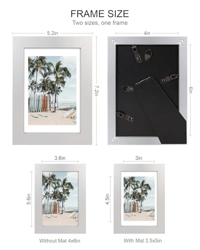 Hongkee 4x6 Picture Frame (4 Pack, Silver), Made of Real Glass and Wooden Frame - Display Pictures 3.5x5 with Mat or 4x6 Without Mat, 4 by 6 Photo Frames TableTop Display and Wall Mounting - color: Silver, size: 4x6 in