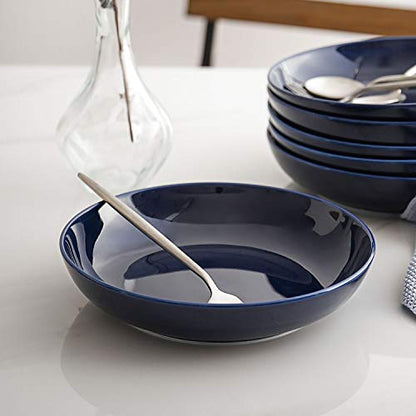 Y YHY Pasta Bowls, 30oz Soup Bowls Salad Bowls Large Serving Bowl Porcelain Pasta Plates Wide and Shallow Bowls Set of 6 Microwave Dishwasher Safe, Blue - color: Blue, size: 30 oz