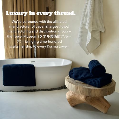Luxury Organic Japanese Cotton Waffle Bath Towel | Thick, Absorbent, Quick Dry Bathroom Towels for Shower, Sauna, Onsen| Hotel & Spa Quality, Gift-Ready (Ocean Blue, Bath Towel Set (3-Piece)) - color: Ocean Blue, style: Bath Towel Set (3-piece)