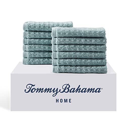 Tommy Bahama- Washcloth Set, Highly Absorbent Cotton Bathroom Decor, Low Linting & Fade Resistant, Oeko-Tex Certified (Northern Pacific Turquoise, 12 Piece) - color: Northern Pacific Bay Blue, size: 12 Piece Washcloths