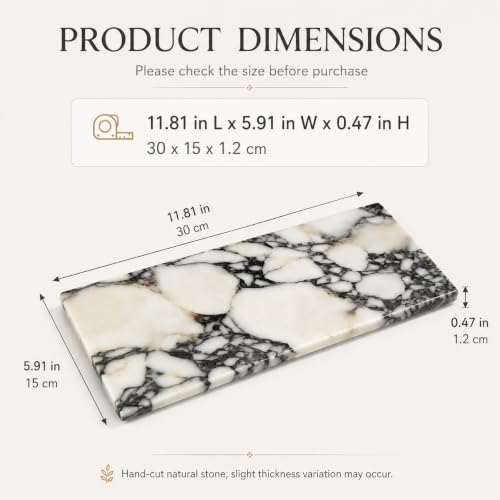 Calacatta Viola Marble Vanity Tray, 12 x 6 Inch | Natural marble for perfume, soap dispensers, jewelry, keys and candles; flat rimless 11.8 x 5.9 in tray, one piece included. - color: Slap 30x15cm