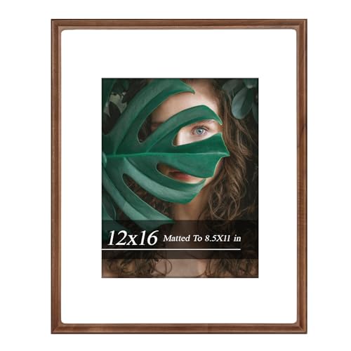 Handcrafted Solid Walnut Picture Frame 12x16 - Premium HD Tempered Glass Photo Frame with Mat, Fits 8.5x11 Photos & Documents, Shatter-Resistant Wall Mounted Wood Frame for Home Decor & Gallery Wall, Perfect Festival Gift - color: Walnut, size: 12×16