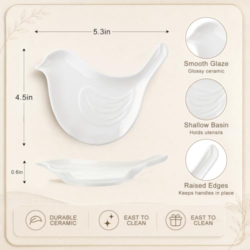 Cute Bird Spoon Rest for Stove Top Farmhouse Kitchen Decoration | Spoon Holder for Stove Counter, White, Cute Utensil Rest, Cooking Lovers, Housewarming Gifts, 5.3 x 4.5 Inches - style: Bird