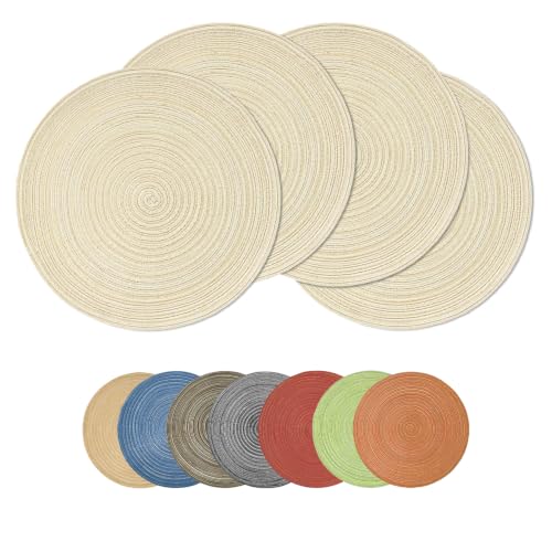 Artoid Mode Ivory Vanilla Cotton Polyester Braided Placemats Set of 4, 14 Inch Washable Non-Slip Woven Round Table Mats for Party Kitchen Dining Decor - color: Ivory Vanilla, size: 14", Round 4 Pcs
