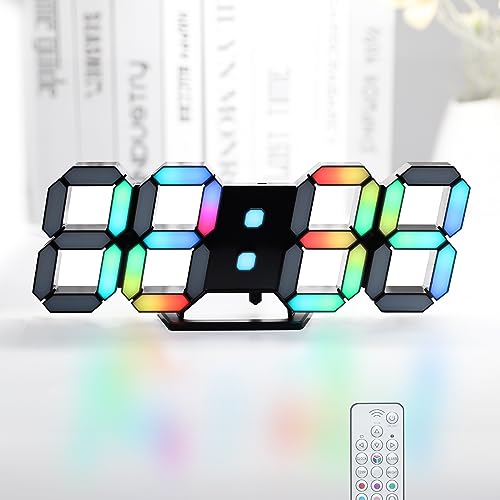 LED Digital Clock Neon Clock 9.7" Black Gaming Clock RGB LED Wall Clock for Living Room Desk Clock Large Display Clock for Bedroom, Black Clock with Dimming - color: 9.7in Black Clock-neon Light