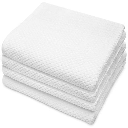 COTTON CRAFT Euro Spa Waffle Weave Bath Towels - Set of 4 White Towels | Pure 100% Ringspun Cotton Oversized Luxurious Towel Set - Soft Plush Super Absorbent Low Lint Quick Dry - 30 x 56 inches - color: White, size: 4 Pack Bath Towel