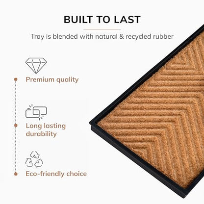Anji Mountain AMB0BT4F-017 Black Rubber Boot/Shoe Tray with Coir, Fits 4 Pair (46.5" Wide), Cross Embossed Insert - color: Cross Embossed Insert, size: 46" x 14" x 1.5"