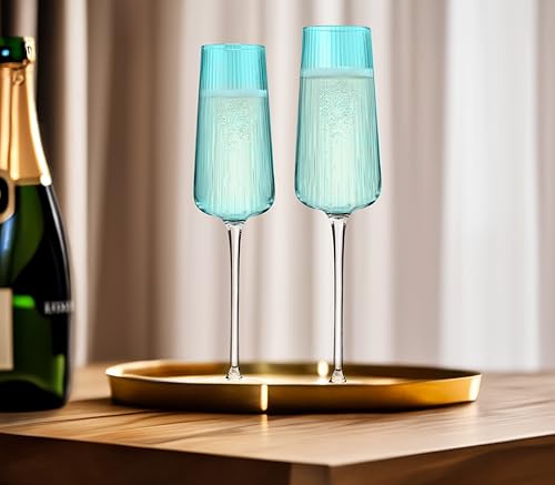 ARTLAND Soho Optic 16 Piece Glassware Set - Durable Glasses for Every Occasion - Champagne, Double Old Fashion, Goblet, Highball Glasses, Barware Essentials for Entertaining & Gifting (Turquoise) - color: Light Turquoise, style: 16-Piece Glassware Set