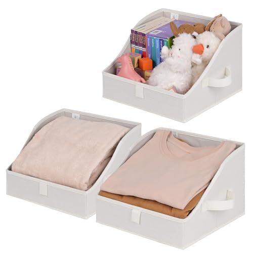 GRANNY SAYS Trapezoid Closet Storage Bins, Small, Pearl White, 3-Pack | Fabric Storage Bins for Closet Shelves, Cube Shelf, Closet Organizers and Storage for Clothes, Purse, Toys, Towels - color: Pearl White, size: 11½"L x 11½"W x 7¾"H