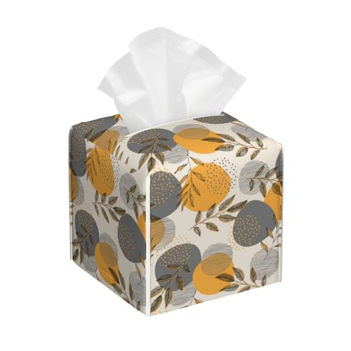 Boho Abstract Leaves Tissue Box Cover Square,Linear Boho Leaves and Geometric Tissue Box Holder Waterproof Leather Facial Paper Organizer Dispenser for Bathroom Home Car Nightstand Vanity Desk - color: Color-18