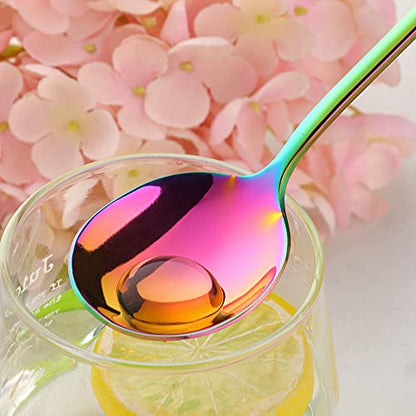 Buyer Star Round Stainless Steel Bouillon Spoons Soup Spoons, Stainless Steel Large Round Spoons, Deep Bowl Spoon Set for Soup Grain Dessert Milk, Dishwasher Safe (4 pcs Rainbow), C278D - size: 4 pcs Rainbow