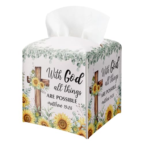 Christian Tissue Box Cover, Floral Tissue Box Holder Square Leather Facial Paper Organizer, Religious Faith Gift Ideas for Friends, Home Indoor Bathroom Decorations - color: Colorful01