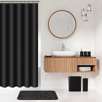 XLHOMO 26PC Bathroom Accessories Set - Gorgeous Black Bathroom Set, Bathroom Accessory Set, Black Shower Curtain Set with Bathtub Mats for Shower Tub - size: Bath Set+Bathtub Mat+Shower Curtain&Rugs, style: Black&Gold