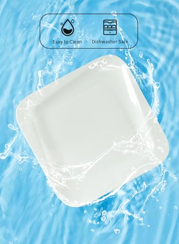 7.3 Inch Square Porcelain Dessert Plates, 10 Pieces, White | Appetizer Dinnerware, Scratch Resistant, Microwave Safe, Oven Safe, Dishwasher Safe - size: 7.3 Inch - 10P