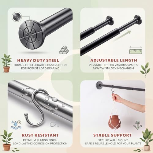 22 Pcs Window Hanging Plant Holder Set Boho Hoom Decor, No Drilling | 10 Adjustable Macrame Plant Hangers 3 Sizes(23.6"/31"/37"), 2 Expandable Spring Tension Rods 27.5''-47'' and 10 S Hooks