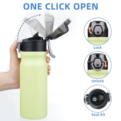 BJPKPK 18 oz Water Bottle with Straw & Handle, Insulated Stainless Flask | Leak Proof Locking Lid, Thermal, Double Wall Vacuum, Keeps Hot/Cold, Dishwasher Safe, Travel & Sports, Macaron Green - color: Macaron Green, size: 18 Ounces