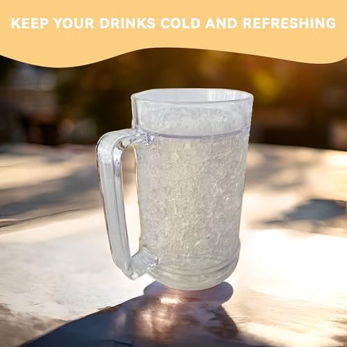 Lily's Home Freezer Beer Mugs with Handles, 16 oz Set of 4 – Clear Frosted Double Wall Insulated Acrylic, Gel-Filled, Break-Resistant for Home Bar, Pool Parties, BBQ & Outdoor - style: With handle(16oz)