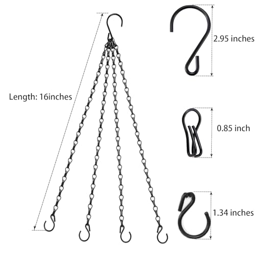 Heybe Hanging Baskets Chains 16 Inches 4 Leads Hanging Chains with S Hooks, Flower Pot Hanger Replacement Plant Hangers for Planters and Lanterns, Pack of 3 - size: 16 Inches 4 Leads