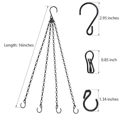 Heybe Hanging Baskets Chains 16 Inches 4 Leads Hanging Chains with S Hooks, Flower Pot Hanger Replacement Plant Hangers for Planters and Lanterns, Pack of 3 - size: 16 Inches 4 Leads
