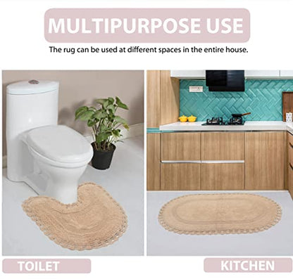 Home Weavers Hampton Crochet Reversible Bathmat 100% Cotton Bathroom Rugs Set, Washable Rug, Extra Soft and Absorbent Bath Rug, Kitchen Mat, Bath Mat Set, Mat Non Slip, 24"x40" Rectangle, Linen - color: Linen, size: 2' x 3'4" (Oval)