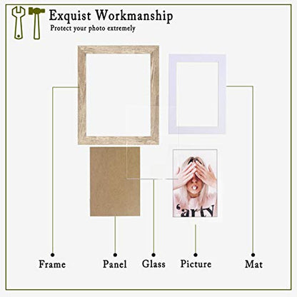 Wide Molding Rustic 11x14 Picture Frames, Made of HD Glass Display Picture 8x10 with Mat, Light Brown Photo Frame for Wall Mounting, 2 Sets - color: Light Brown, size: 11x14 inches
