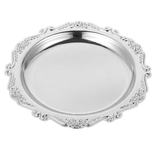 SEWACC 7.87 inch Round Silver Serving Tray Iron Snack Serving Platter for Food Desserts Fruit and Jewelry Display Elegant Party Serveware for Entertaining - color: Silver