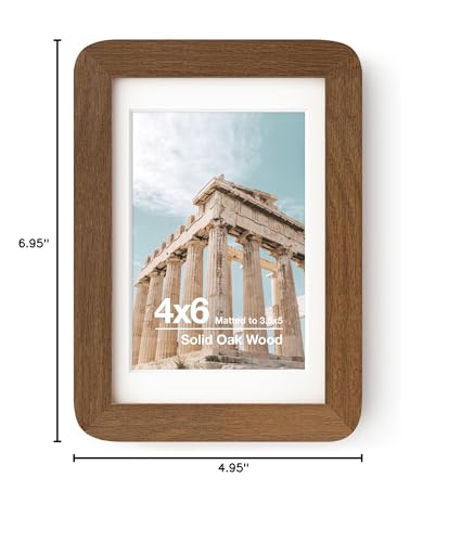 4x6 Solid Oak Wood Picture Frame | 4x6 With Mat For 3.5x5 | Plexiglas Hanging Hardware Included | Walnut, 1 Pack - color: Walnut, size: 4''x6''-1P