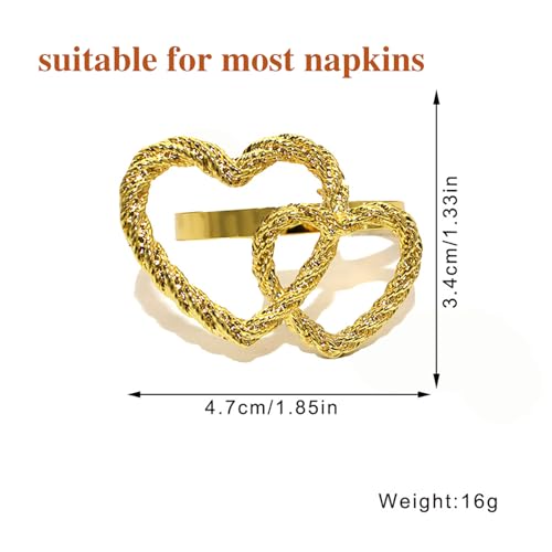 Napkin Rings Set of 6,Gold Heart Napkin Ring,Metal Alloy Heart Napkin Ring for Wedding, Dinner Party, Table Decor and Daily Use