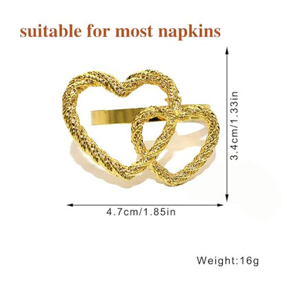 Napkin Rings Set of 6,Gold Heart Napkin Ring,Metal Alloy Heart Napkin Ring for Wedding, Dinner Party, Table Decor and Daily Use