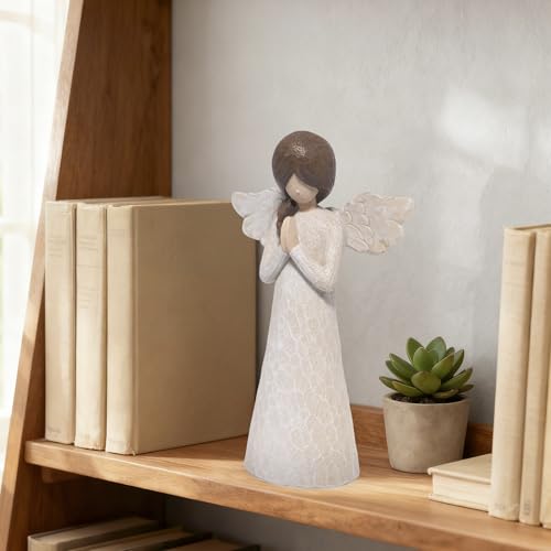 Hodao Christmas Angel Figurine, Praying Resin Figurines for Indoor Christmas Decorations, Wood‑Carved Style Tabletop Ornaments, 8.5in Tall, Holiday Home Decor & Gift for Women, Family, Friends - style: Z-praying-big