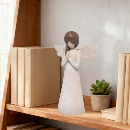 Hodao Christmas Angel Figurine, Praying Resin Figurines for Indoor Christmas Decorations, Wood‑Carved Style Tabletop Ornaments, 8.5in Tall, Holiday Home Decor & Gift for Women, Family, Friends - style: Z-praying-big