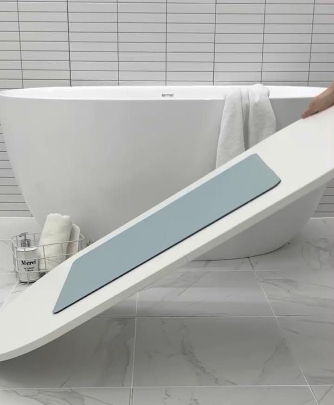 Super Absorbent Long (15.5in x 47.2in) Diatomaceous Earth Bath mat Bathroom Bathtub mat Fast Drying Non-Slip Shower Mat Bath Stone Mat Super Absorbent Bathroom Floor Mat, Machine Washable (Beige)