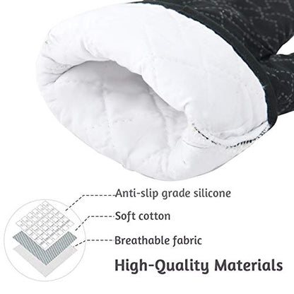 4Pcs Oven Mitts and Pot Holders Set, 572F Heat Resistant Oven Glove, Soft Cotton Lining with Non-Slip Surface for Kitchen Baking BBQ (Black) - color: Black