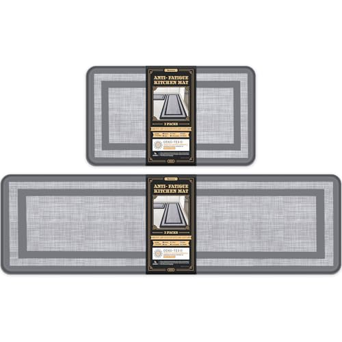 Mattitude Kitchen Mats Set of 2,Cushioned Anti-Fatigue Non-Skid Rug Sets | Ergonomic Comfort PVC Kitchen Mats for Floor,Soft Standing Mat for Kitchen,Floor,Office,Sink,Laundry, Grey Frame - color: Grey Frame, size: 17.3" x 59 "+ 17.3" x 29 "--0.47 inches