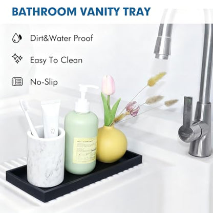 Bloss Vanity Tray with Soap Dish - 11.8x5.1inch BathroomTrays, Silicone Vanity Tray, Marble Countertop Trays, Toilet Tank Tray, Kitchen Counter Trays - color: Black, size: 11.8" x 5.1" x 0.9"