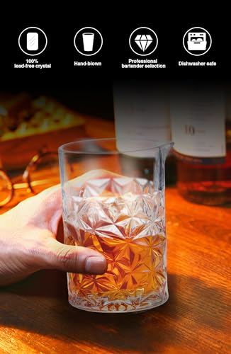 KITESSENSU Cocktail Mmixing Glass 24oz 710ml, Crystal Bartender Accessories | Glass Beaker to Mix & Stir Cocktails, Thick and Sturdy Bottom, Premium Seamless Design, Lead-Free Crystal, Diamond-Cut design - size: 24 Ounces
