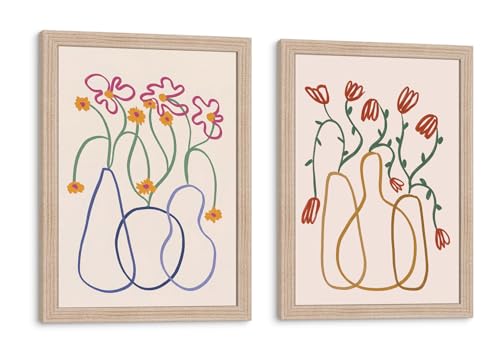 Framed Modern Floral Wall Art 2 Pcs Minimalist Botanical Decor 24x16 Inch | Boho Painting Prints Picture Poster Ready to Hang cozy decor for bedroom living room bathroom Entryway hallway bookshelf - color: Abstract Minimalist006, size: 16"L x 24"W