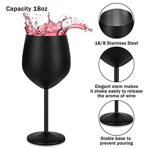 Lifecapido Stainless Steel Wine Glasses Set of 4, 18oz Stainless Steel Wine Goblets, Metal Wine Glasses with Cup Brush for Party Office Wedding Anniversary, Great for Red White Wine, Black and Red - color: Black and Red
