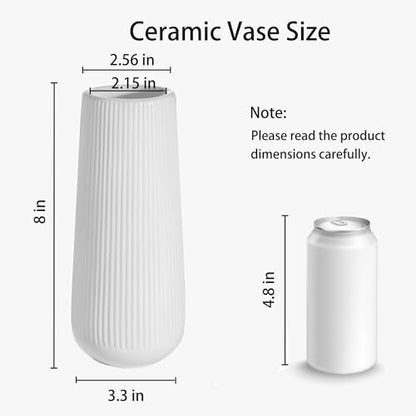 Modern Ceramic Vase, Small White Flower Vase for Table Centerpieces and Rustic Farmhouse Decoration - style: Stripes