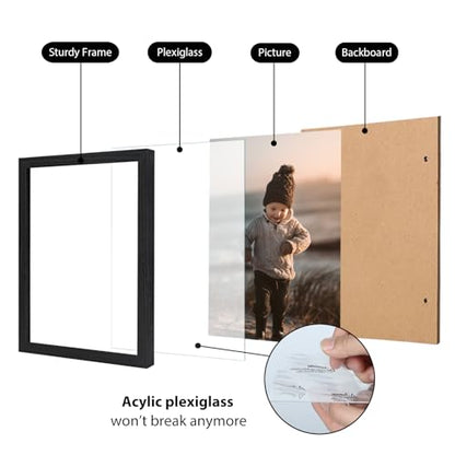 8.5x11 Picture Frame Black Wood Set of 4, Wooden Diploma Frame with Acrylic Plexiglass for Pictures, Certificate Degree Document Frame Tabletop and Wall Mounting Display - color: Black Wood, size: 8.5x11
