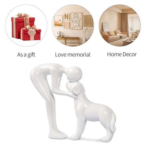 Abstract Person and Dog Sculpture Head-to-Head Figurine White | abstract sculpture celebrating the bond between person and pet. Intimate head-to-head Touching memory keepsake for dog lovers - color: White