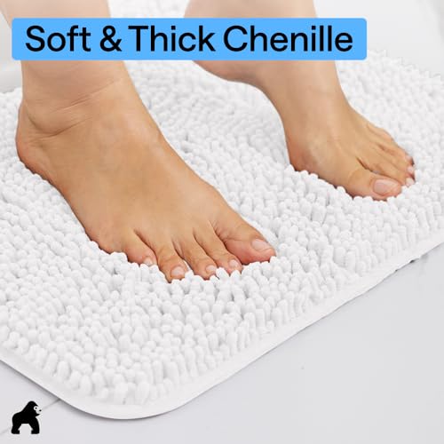 GORILLA GRIP Bathroom Rug Sets 3 Piece, Bath Mat Set and Oval Toilet Base with Rubber Backing, Plush Absorbent Shaggy Chenille Washable Mats, Includes 24x19.5, 24x17 and 30x20 Inch Rugs, White - color: White, style: 24"x19.5" + 24"x17" + 30"x20" - 3 Pack