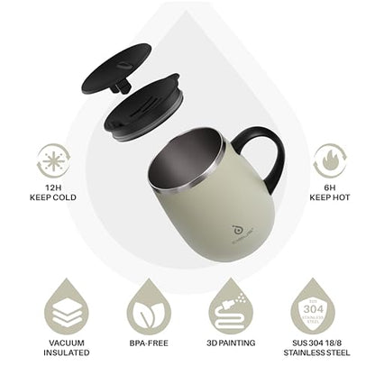 Ideus 16 oz Insulated Coffee Mug with Handle and Lid, Double Wall Stainless Steel Vacuum Thermal Coffee Mug, Travel Coffee Cup Thermal Cup for Home and Office (Celadon, FUJI DAWN) - color: Celadon
