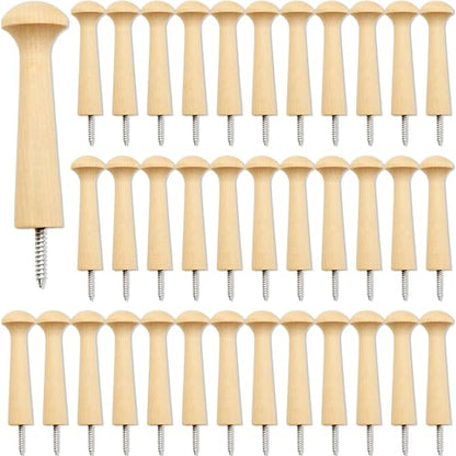 36 Pcs Wooden Shaker Peg Unfinished Wood Shaker Racks DIY Wood Wall Hooks with Screws for Hanging Clothes Hats, 3.62 Inches